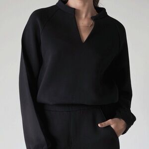 LEZE the Label Athena Buttery Soft V-Neck Long Sleeve Pullover | Black | XL